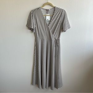 NWT H&M Striped Tie Front Cream and Black Midi Dress